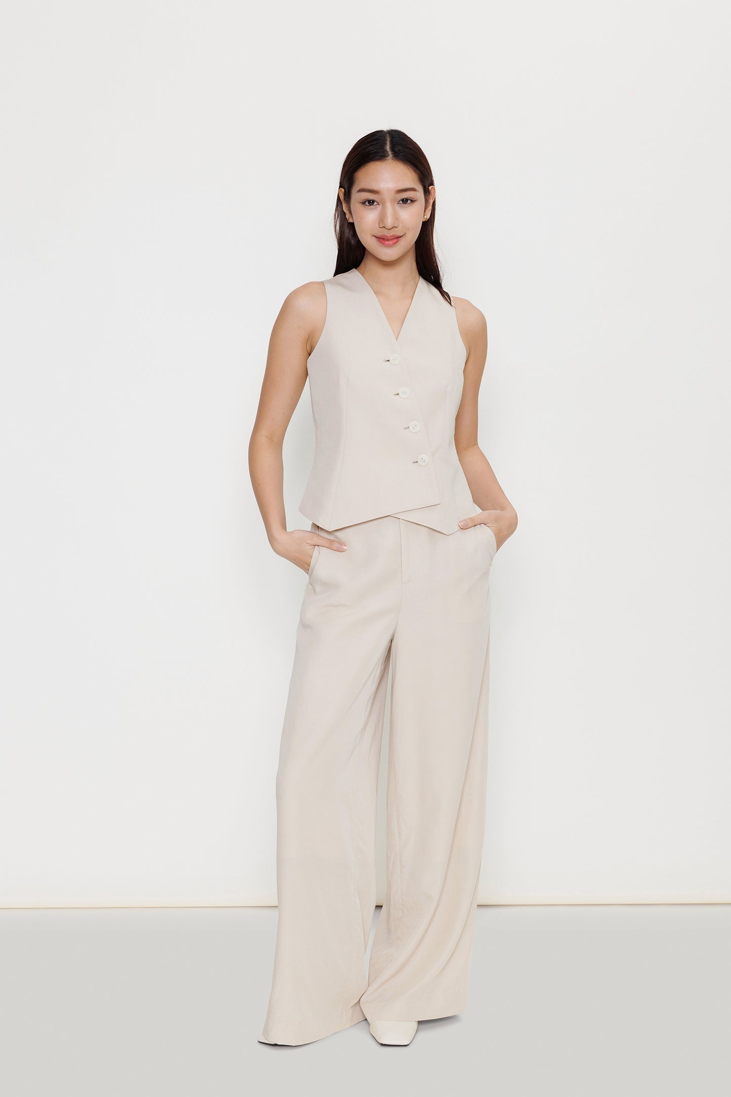 Asymmetric Tencel Vest - Biscuit