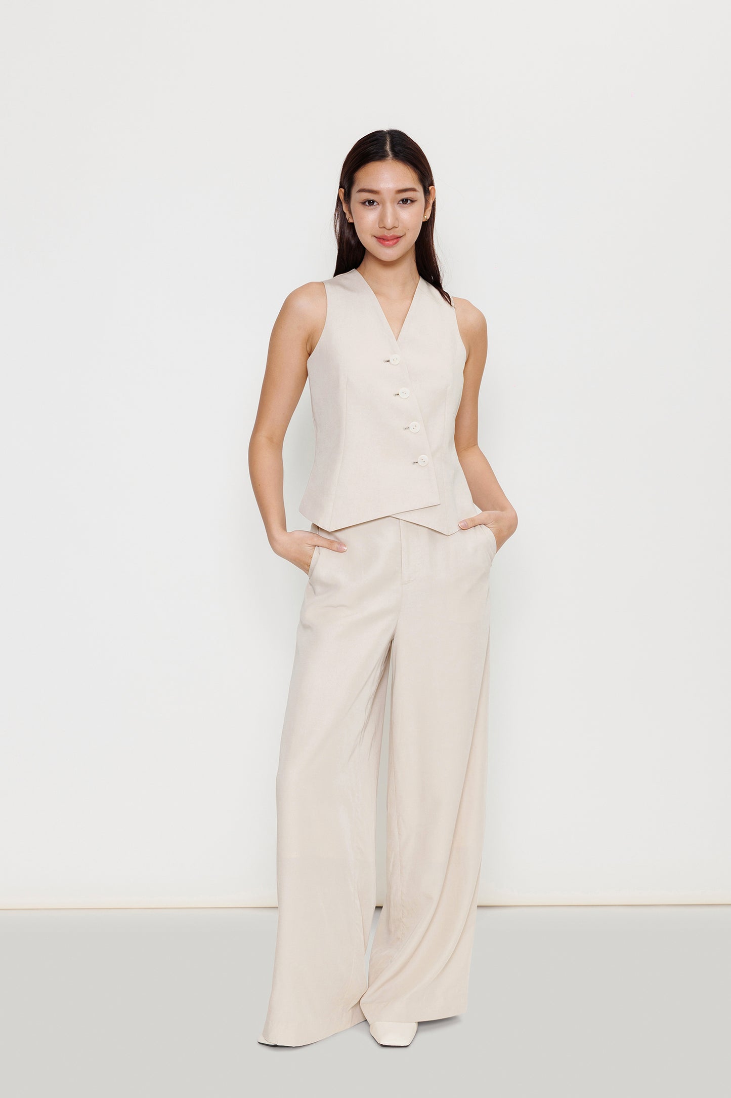 Asymmetric Tencel Vest - Biscuit