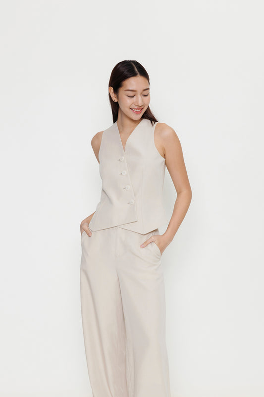Asymmetric Tencel Vest - Biscuit