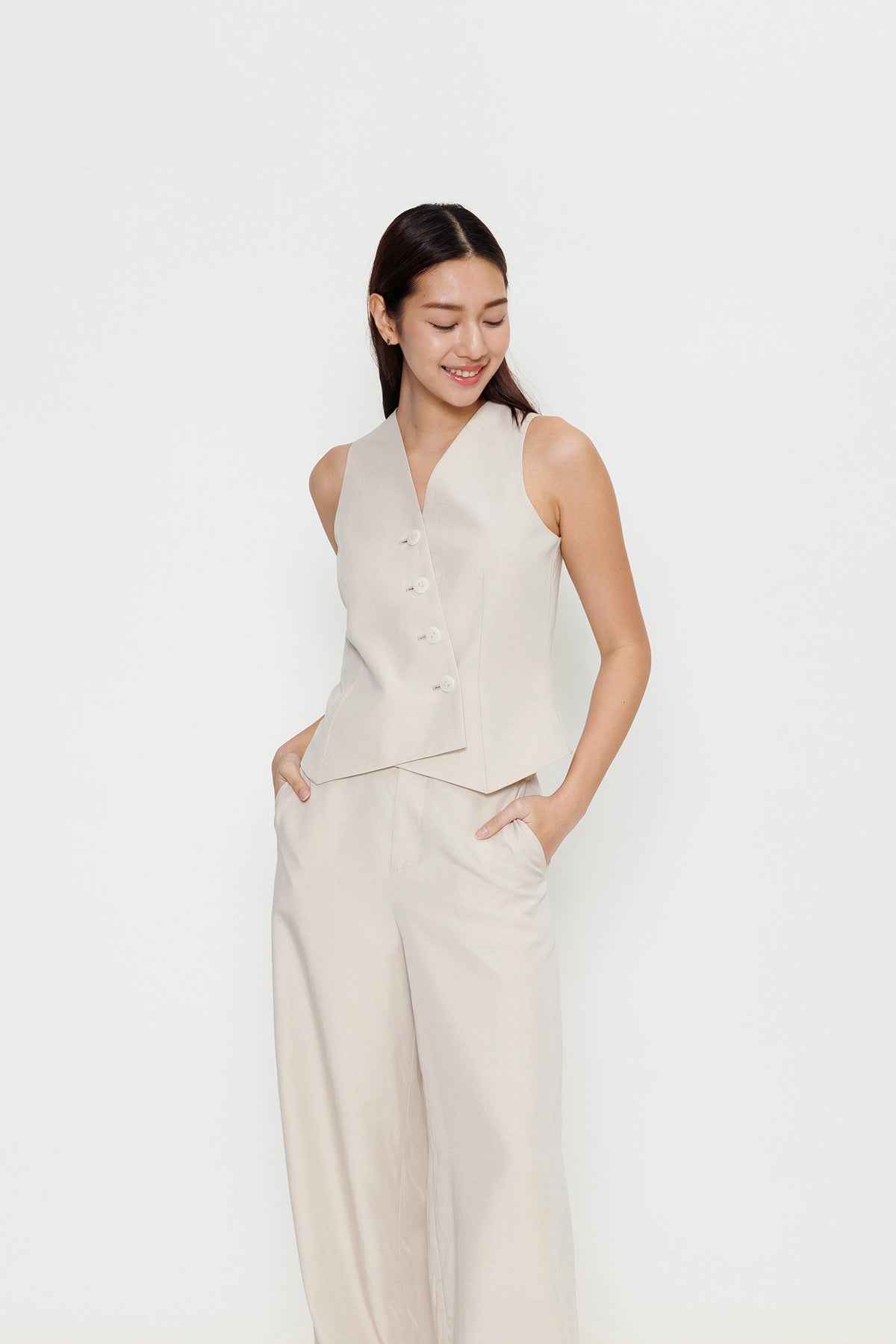 Asymmetric Tencel Vest - Biscuit