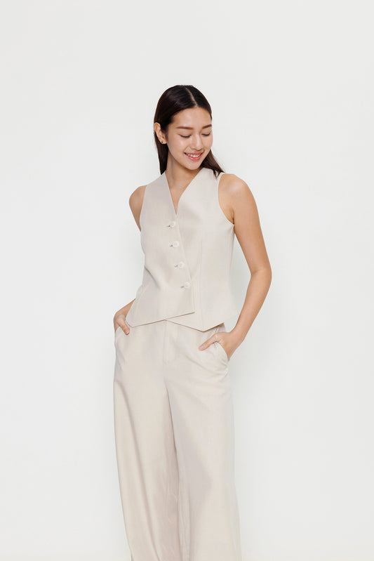 Asymmetric Tencel Vest - Biscuit