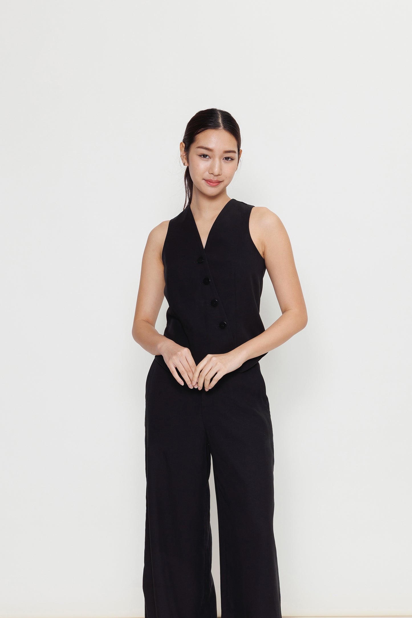 Asymmetric Tencel Vest - Black