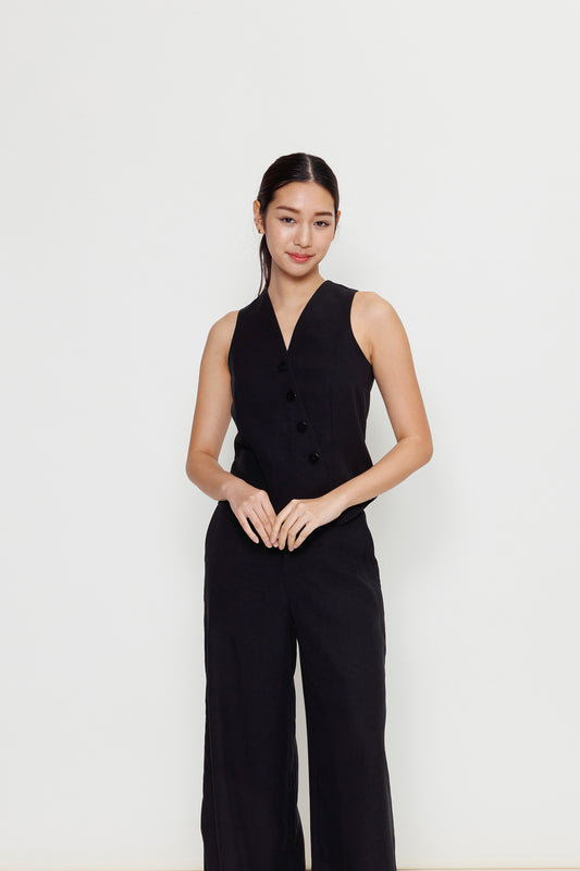 Asymmetric Tencel Vest - Black