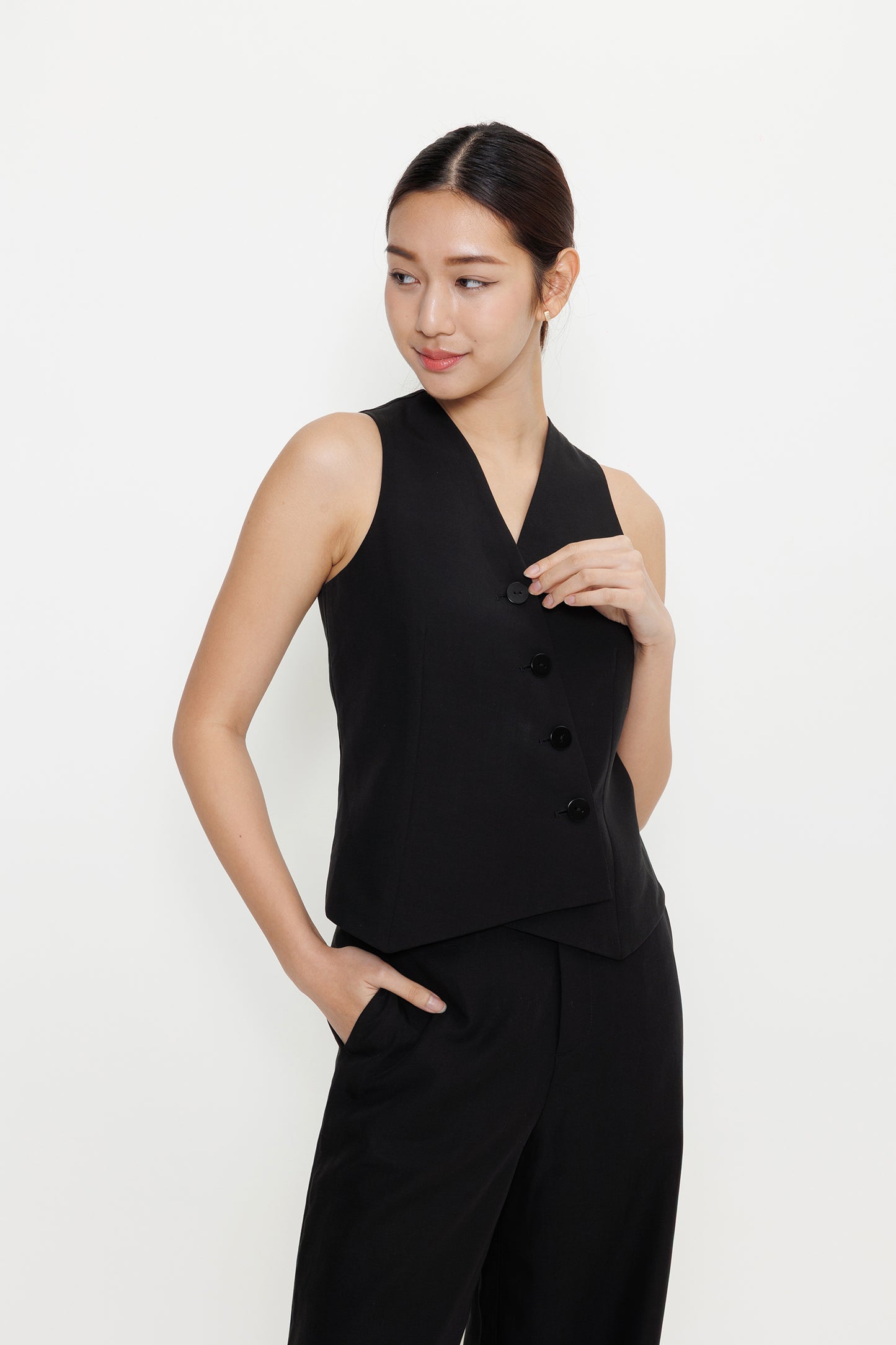 Asymmetric Tencel Vest - Black