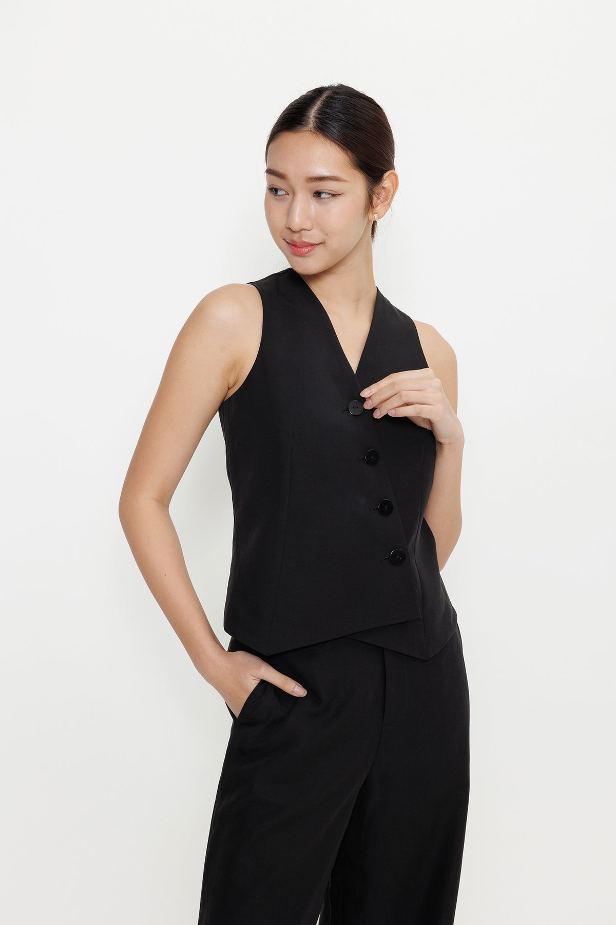 Asymmetric Tencel Vest - Black