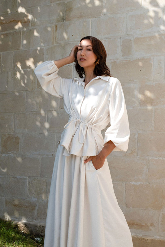 Balloon-sleeve Poplin Shirt - Cloud