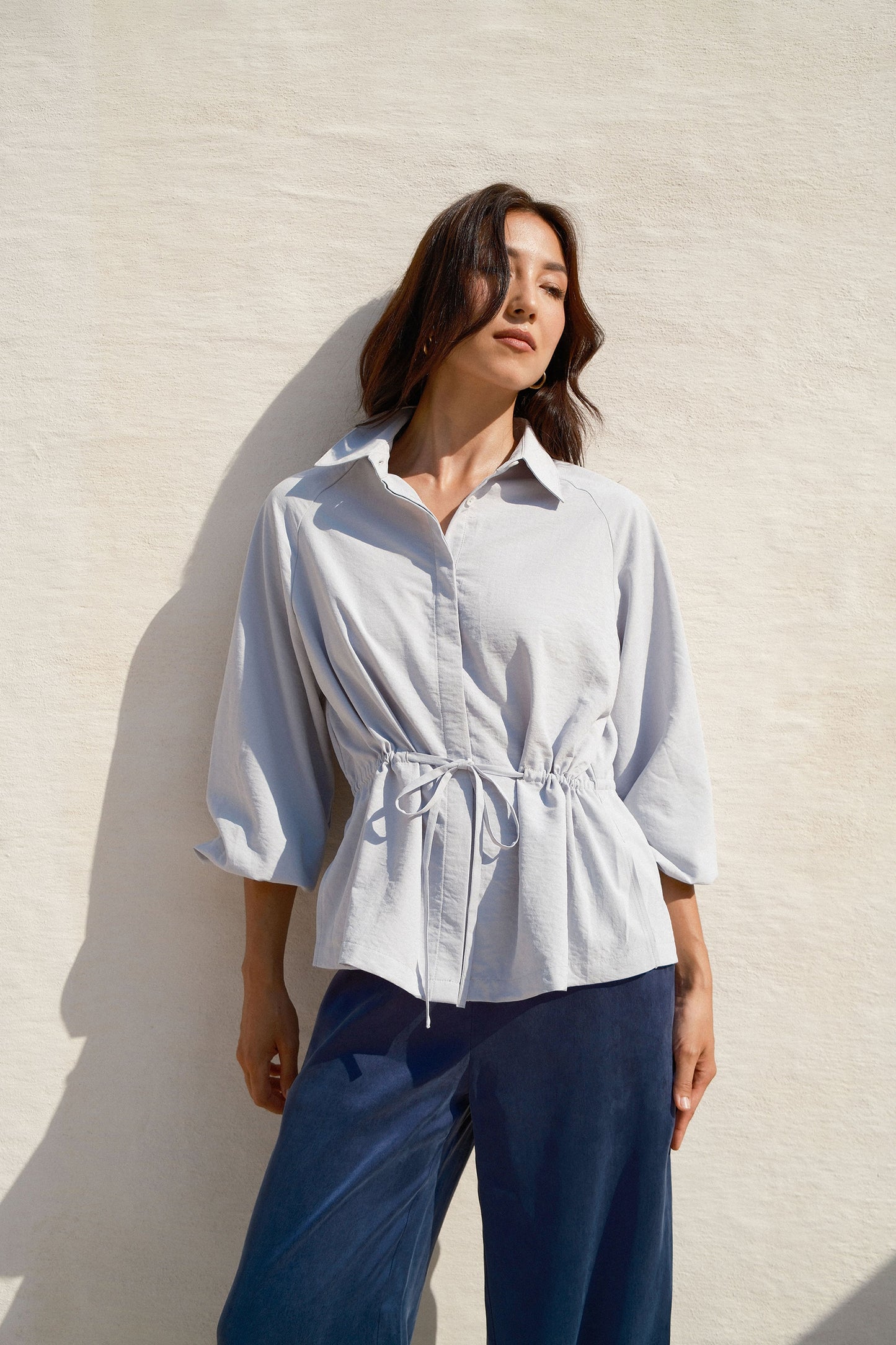 Balloon-sleeve Poplin Shirt - Feather