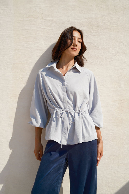 Balloon-sleeve Poplin Shirt - Feather