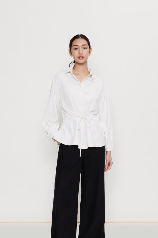 Balloon-sleeve Poplin Shirt - Cloud