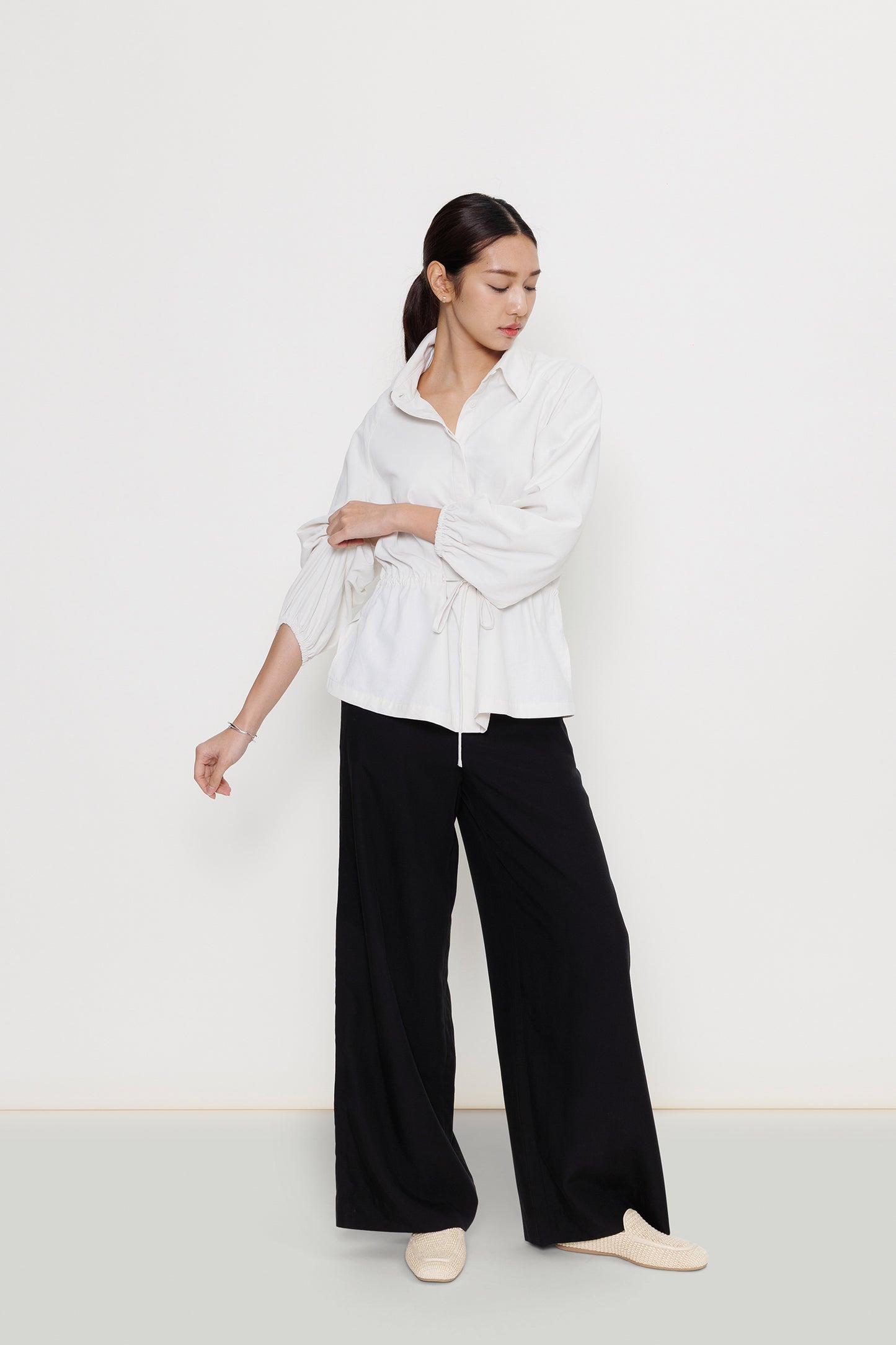 Balloon-sleeve Poplin Shirt - Cloud