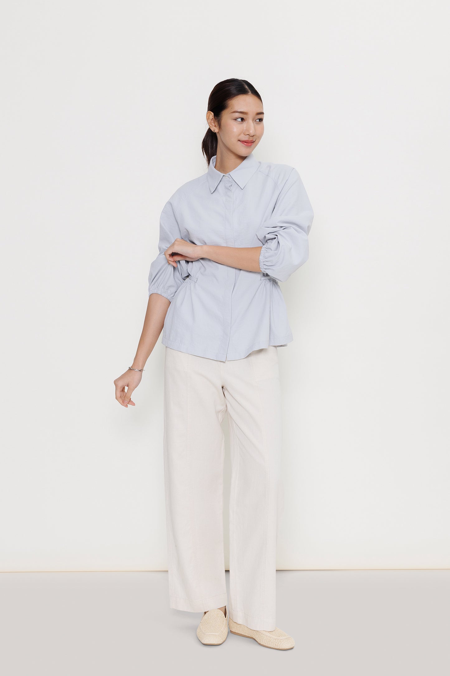Balloon-sleeve Poplin Shirt - Feather