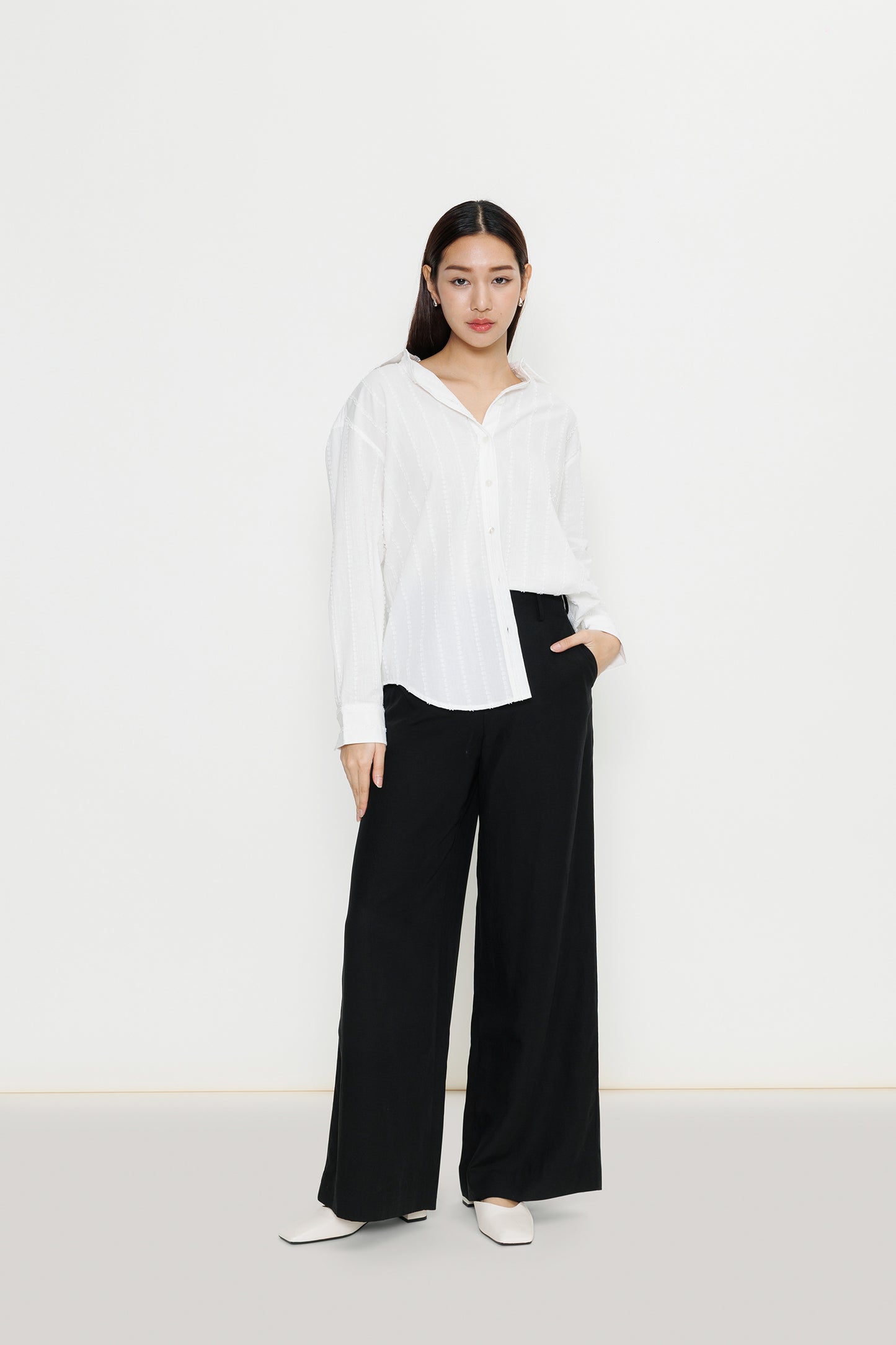Boyfriend Flocked Poplin Shirt - White