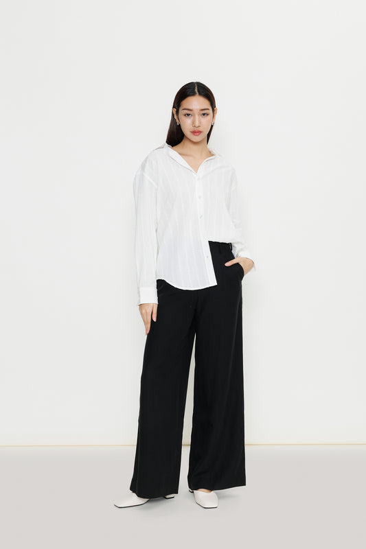 Boyfriend Flocked Poplin Shirt - White