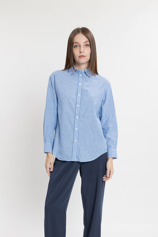Boyfriend Poplin Shirt - Coastal Stripe