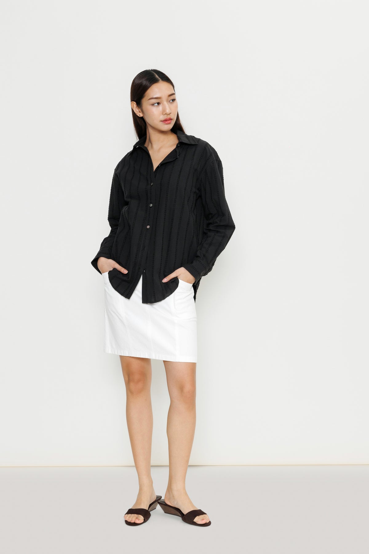 Boyfriend Flocked Poplin Shirt - Black