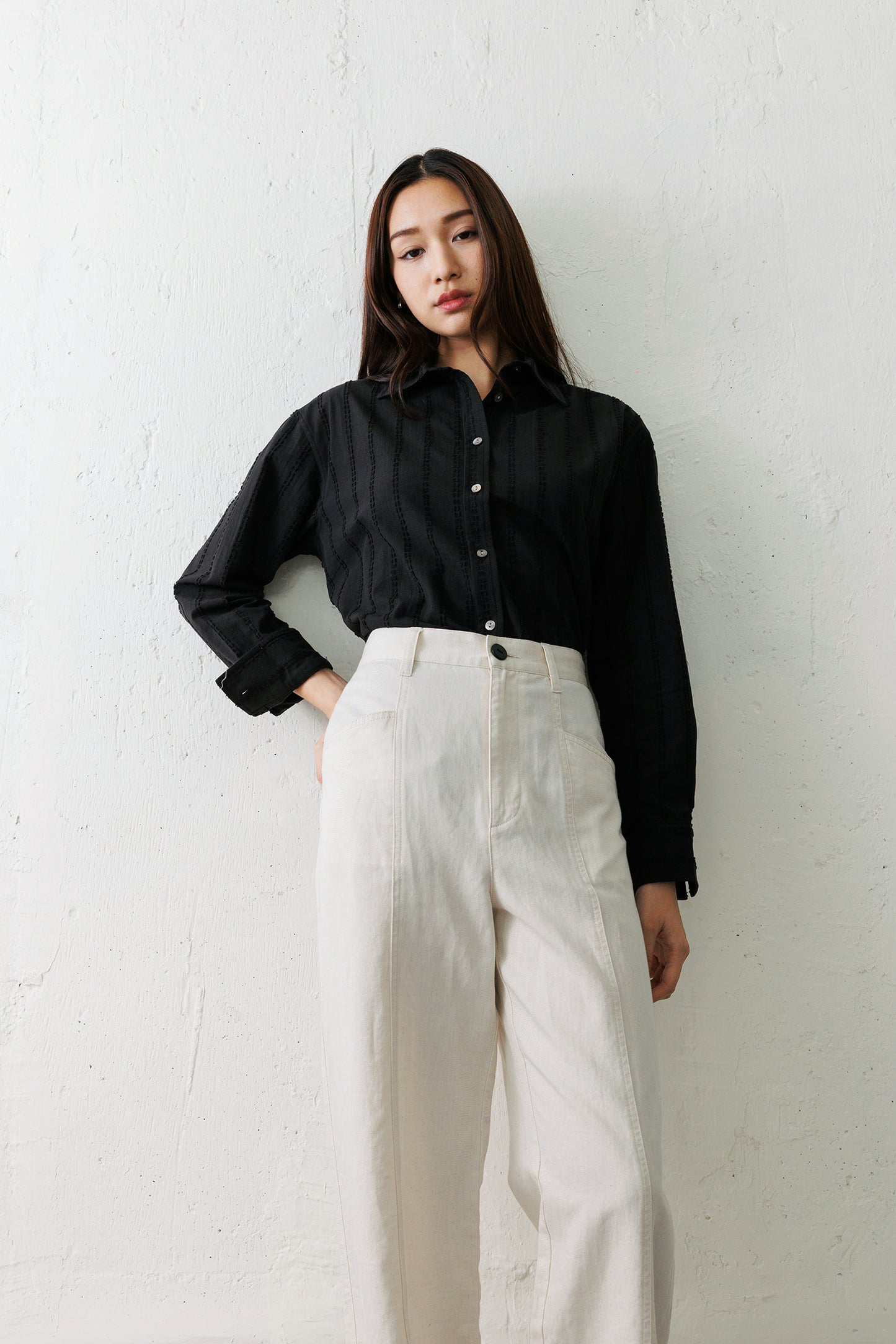 Boyfriend Flocked Poplin Shirt - Black