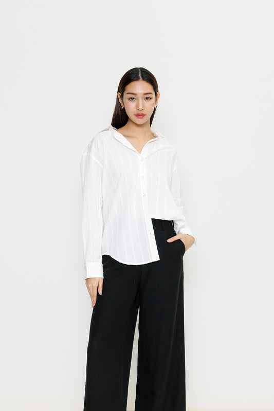 Boyfriend Flocked Poplin Shirt - White