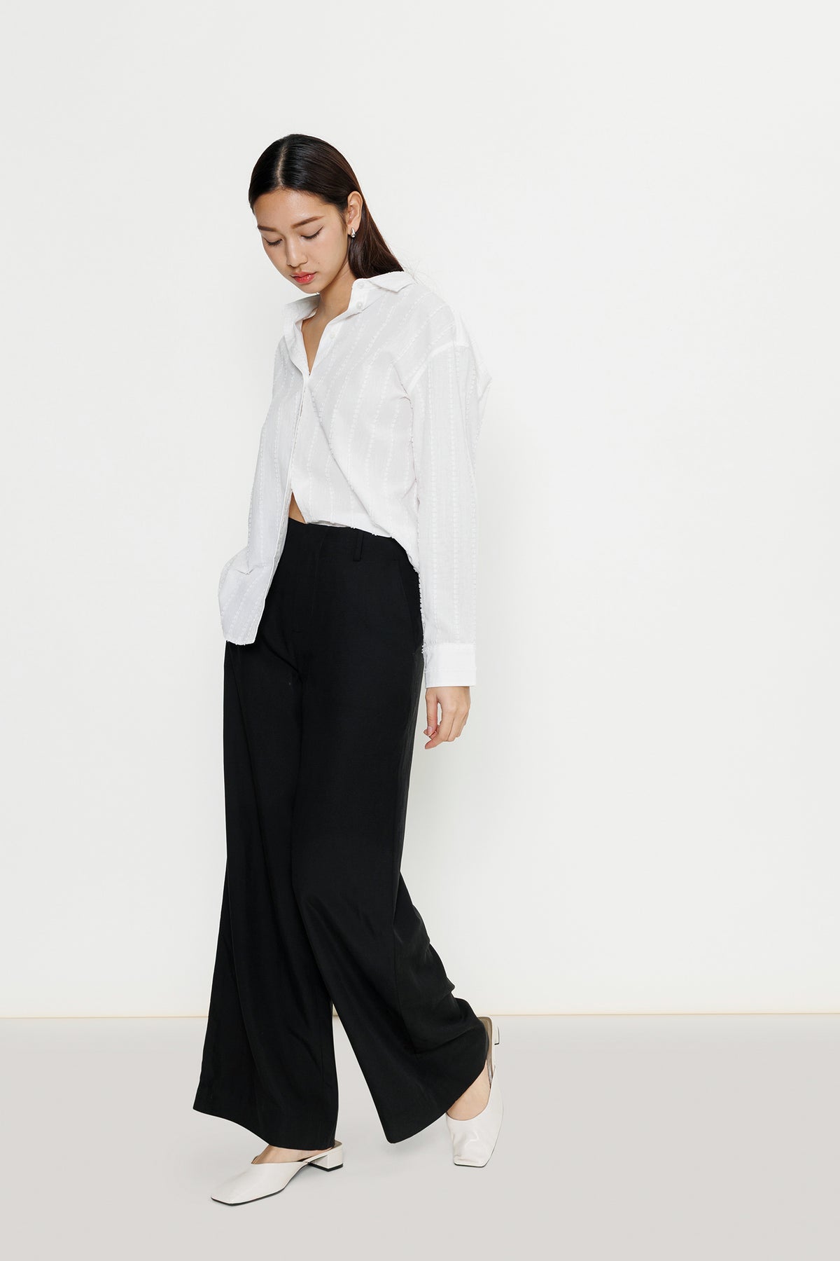 Boyfriend Flocked Poplin Shirt - White