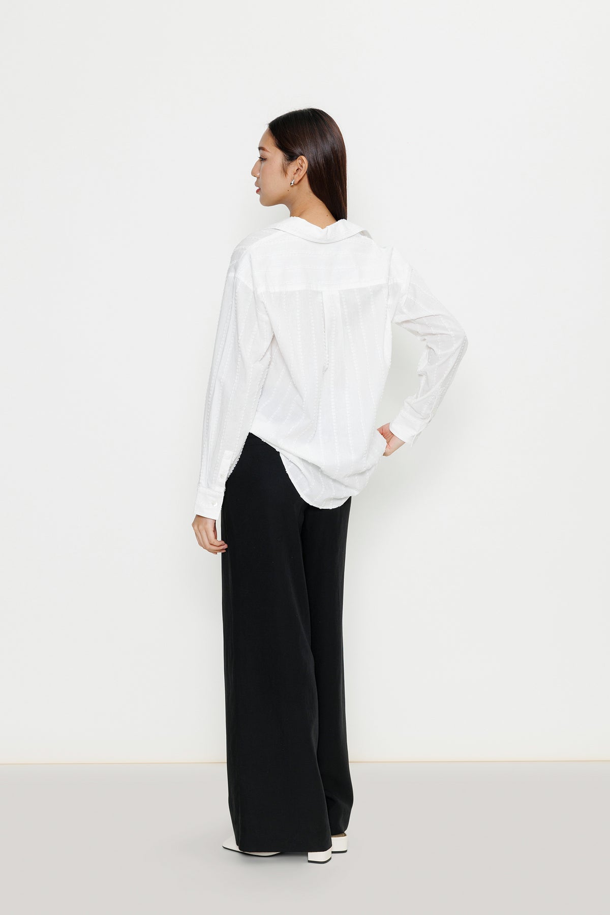 Boyfriend Flocked Poplin Shirt - White