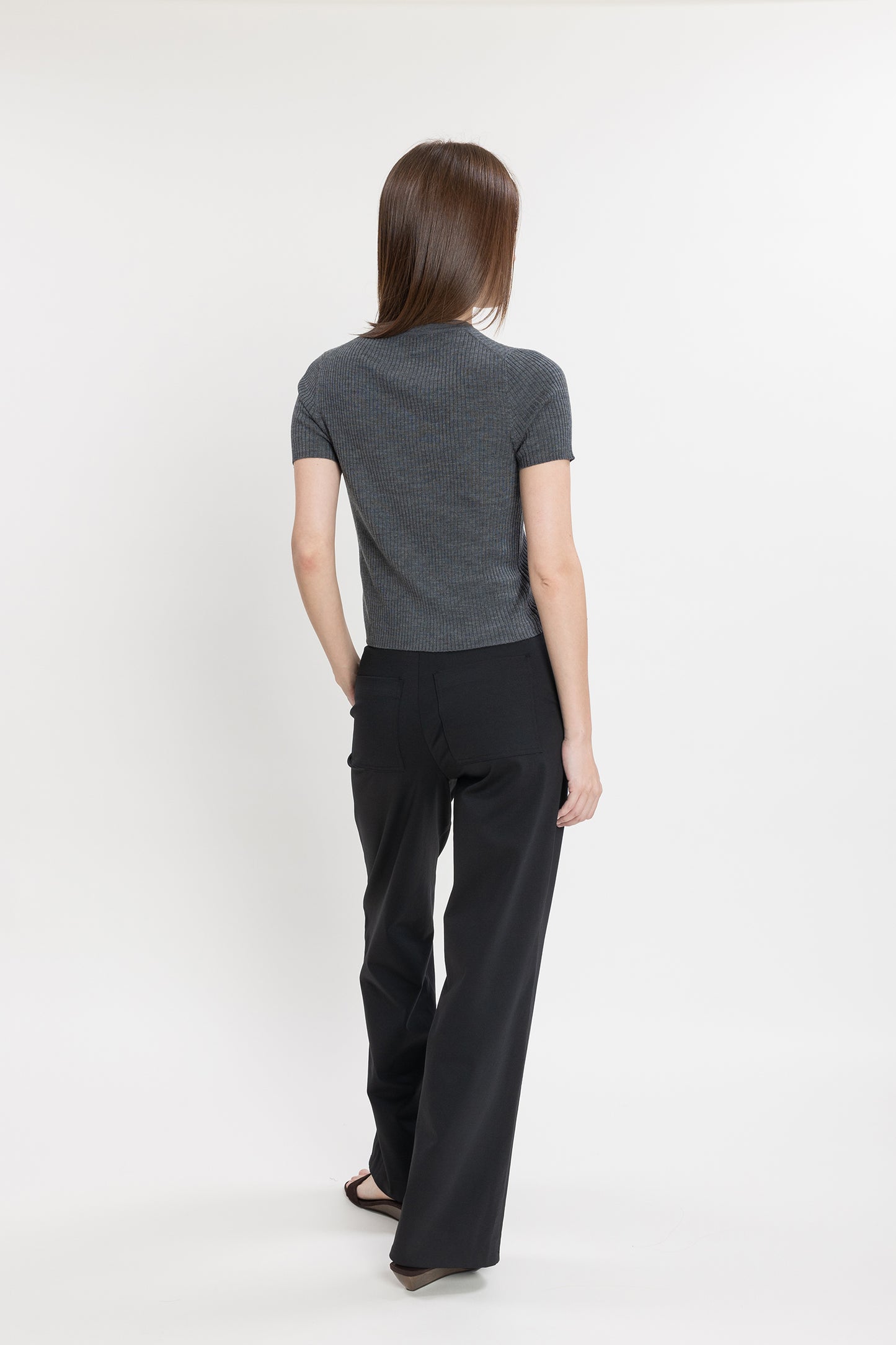 Short-sleeve Buttoned Knit Top - Shadow
