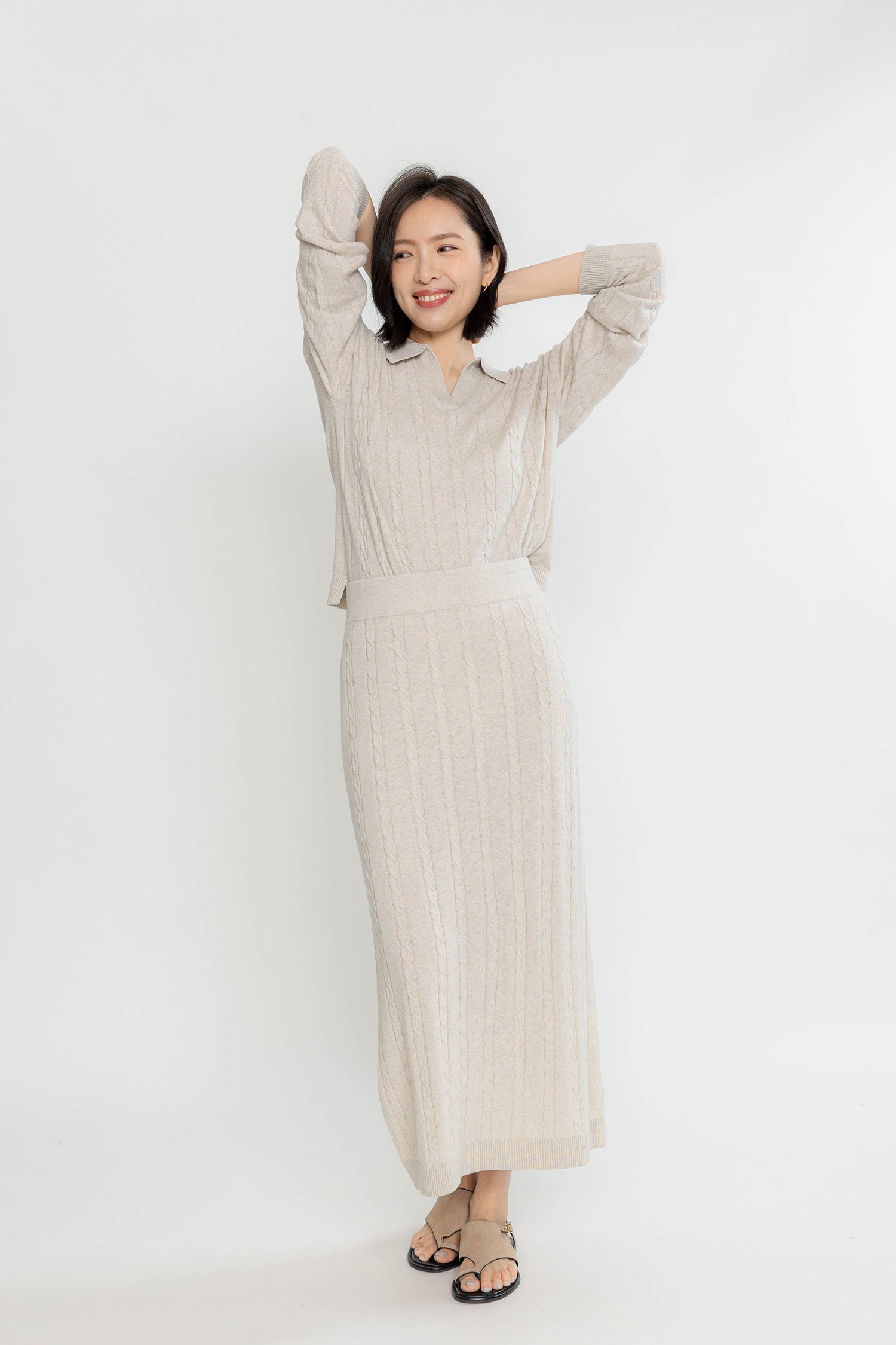 Easy Cable Knit Polo - Wheat Tove & Libra Easy Cable Knit Polo - Wheat Tove & Libra
