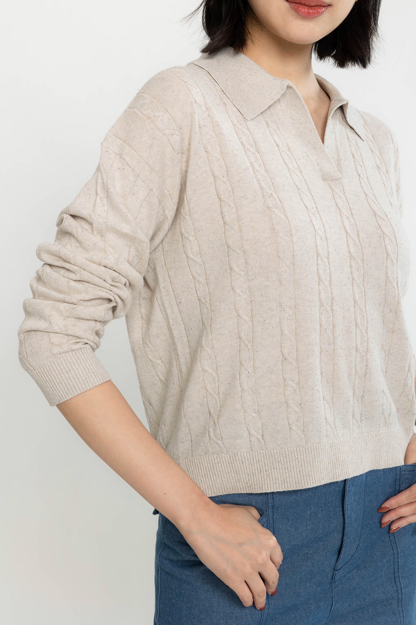 Easy Cable Knit Polo - Wheat