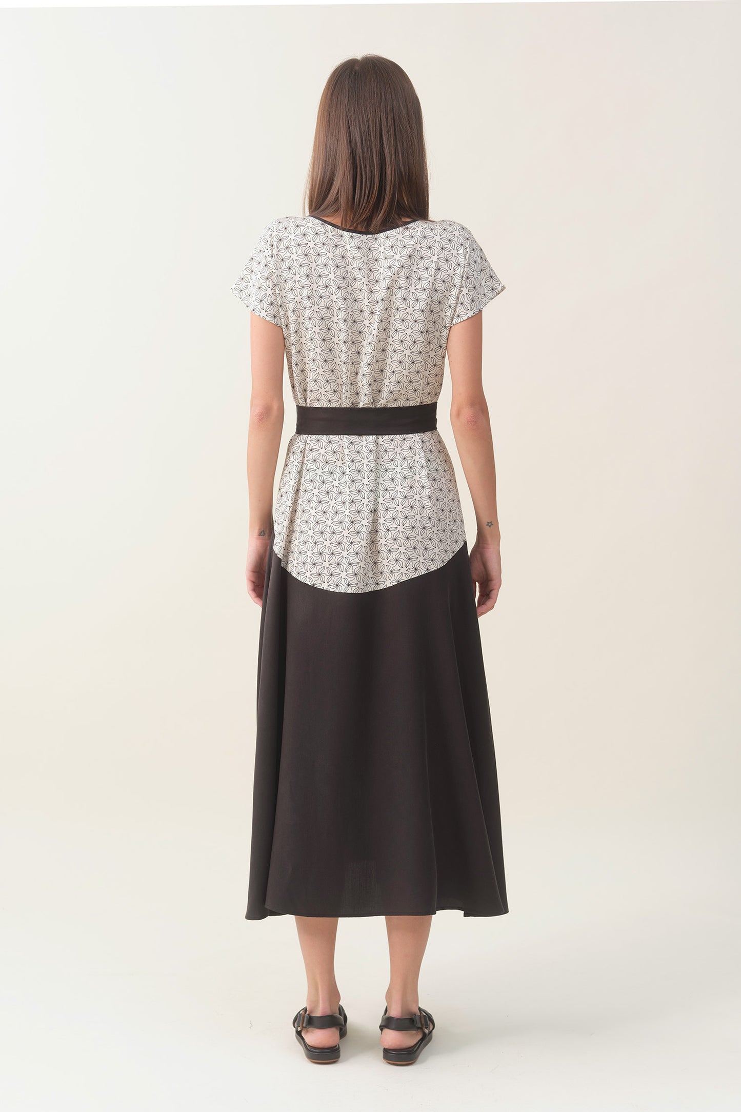 Cap-sleeve Maxi Dress - Black Print