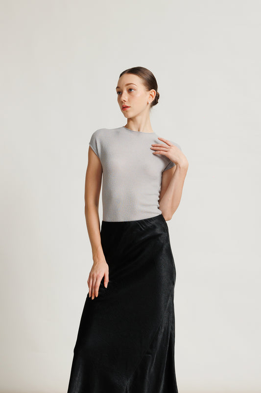 Cap-sleeve Textured Knit Top - Grey Pearl