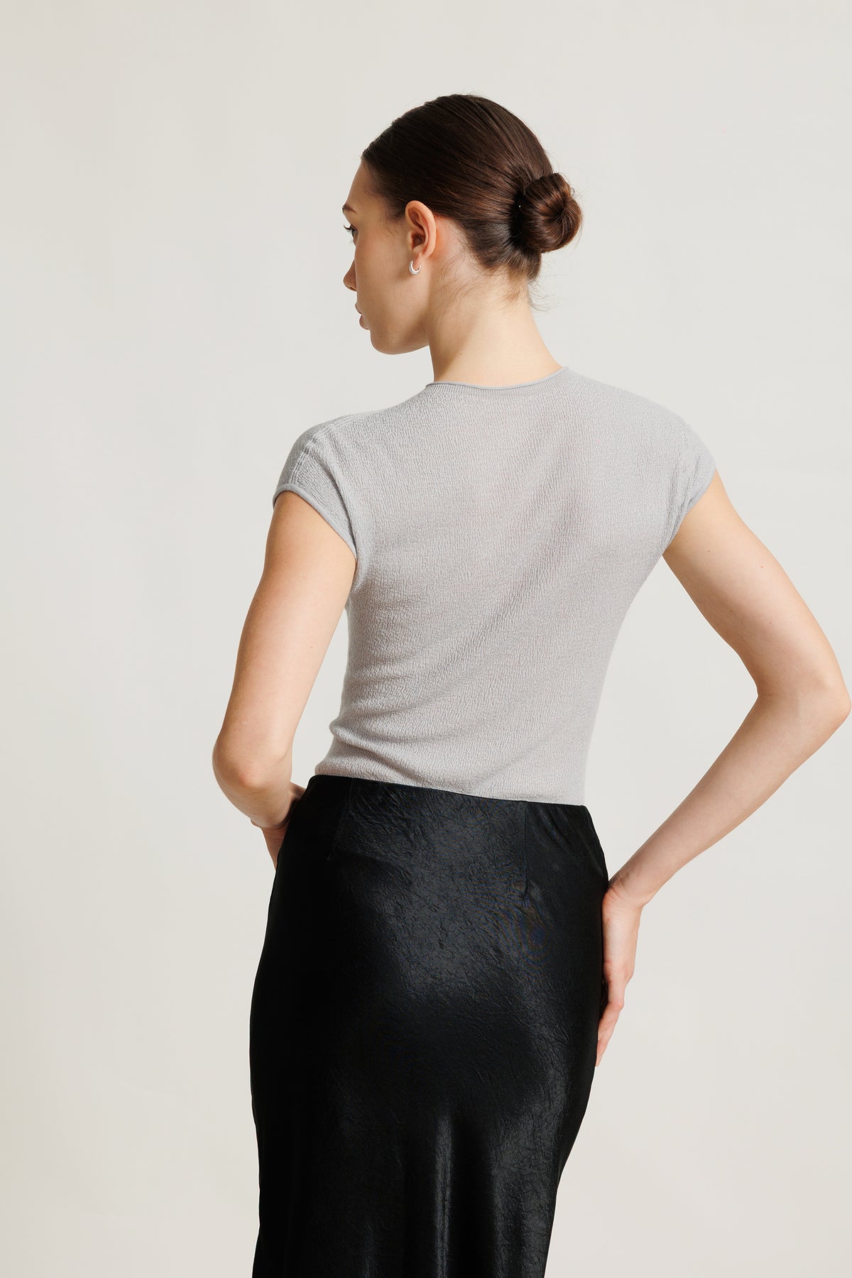 Cap-sleeve Textured Knit Top - Grey Pearl