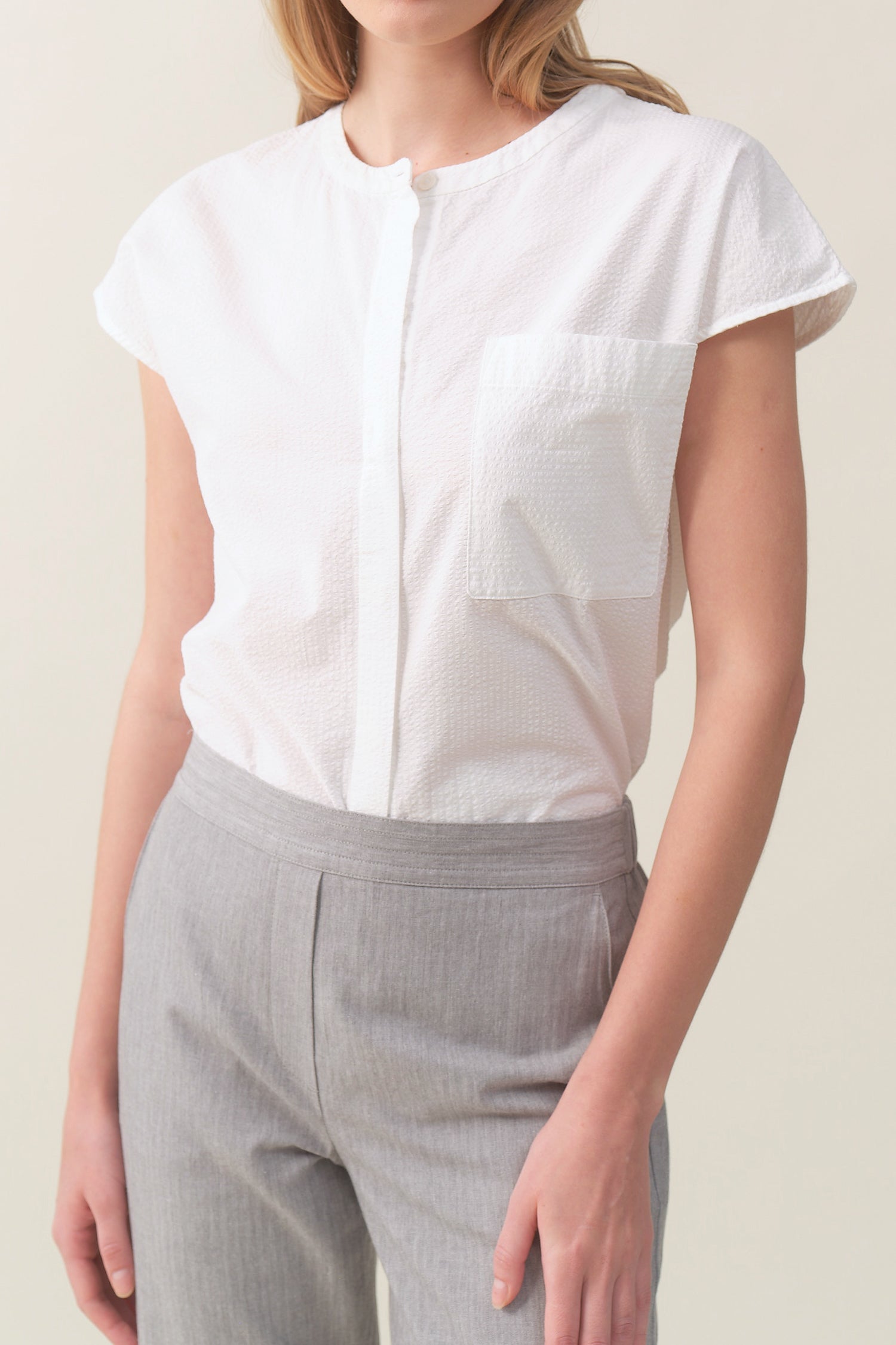 Cap-sleeve Relaxed Shirt - White