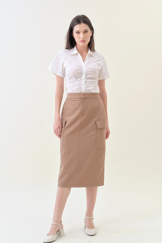 Cargo Midi Column Skirt - Latte