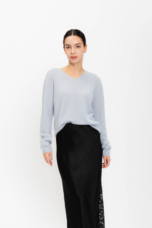 V-neck Cashmere Pullover - Blue Frost
