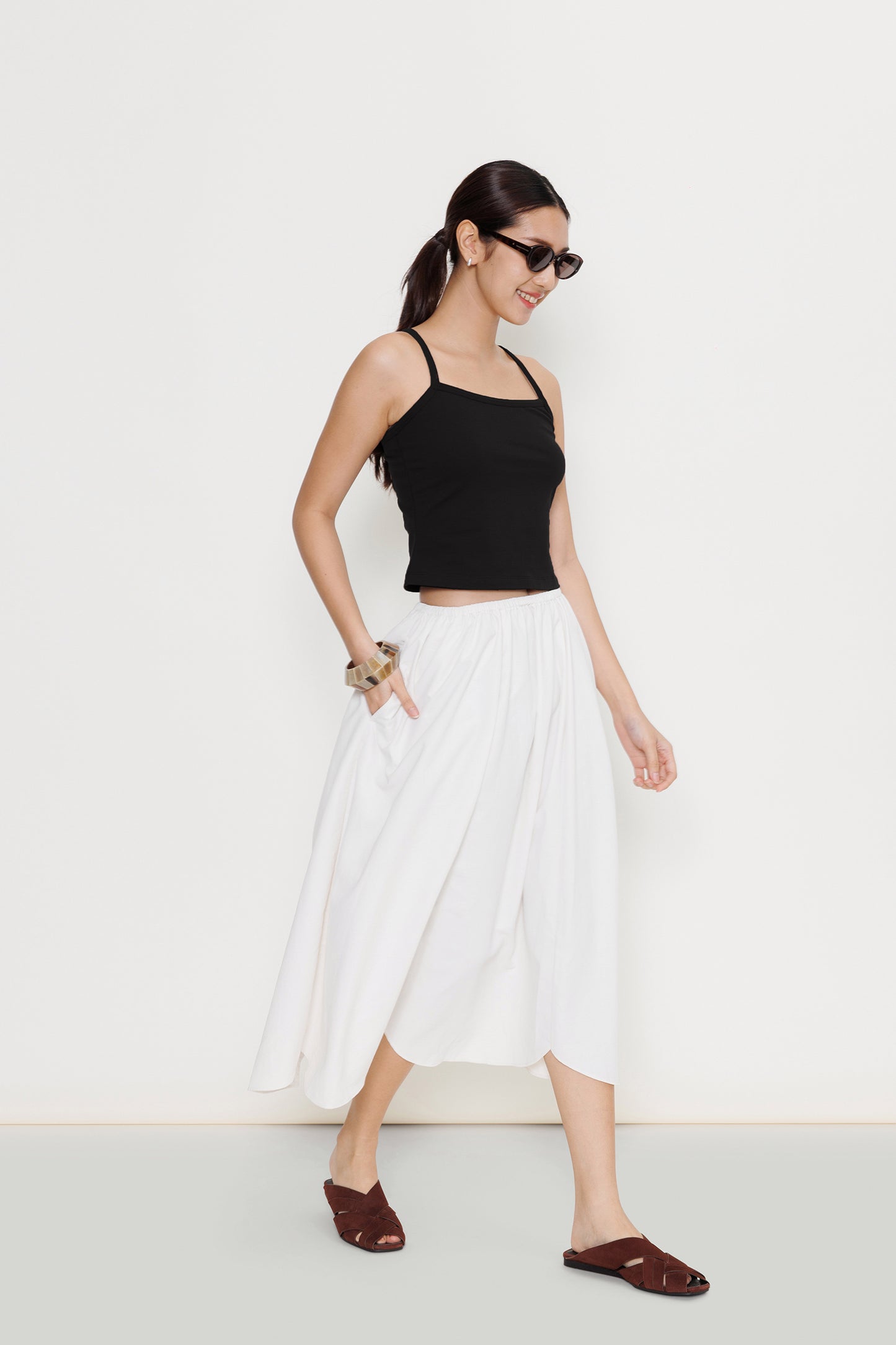Chevron Cotton Camisole - Black