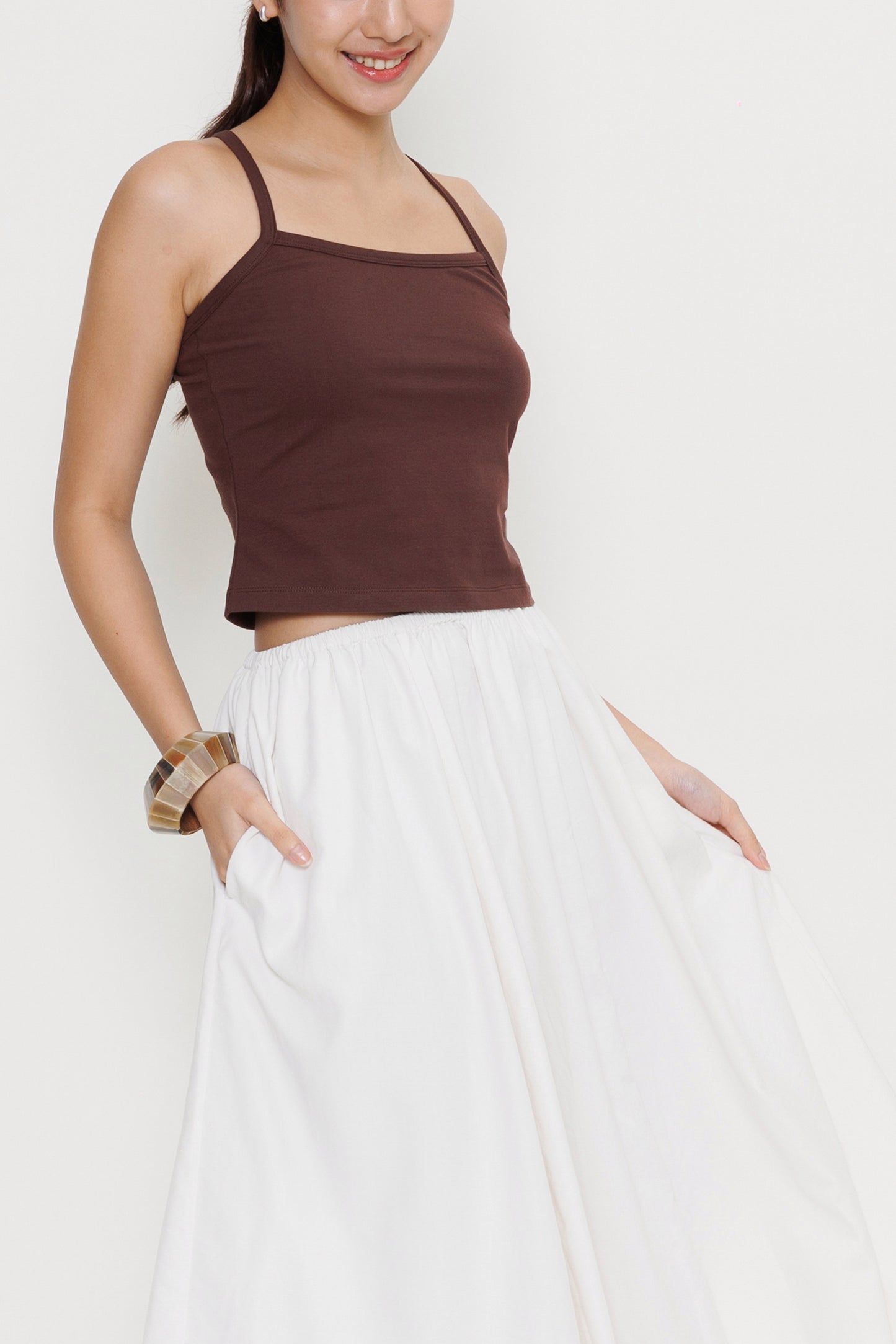 Chevron Cotton Camisole - Chestnut