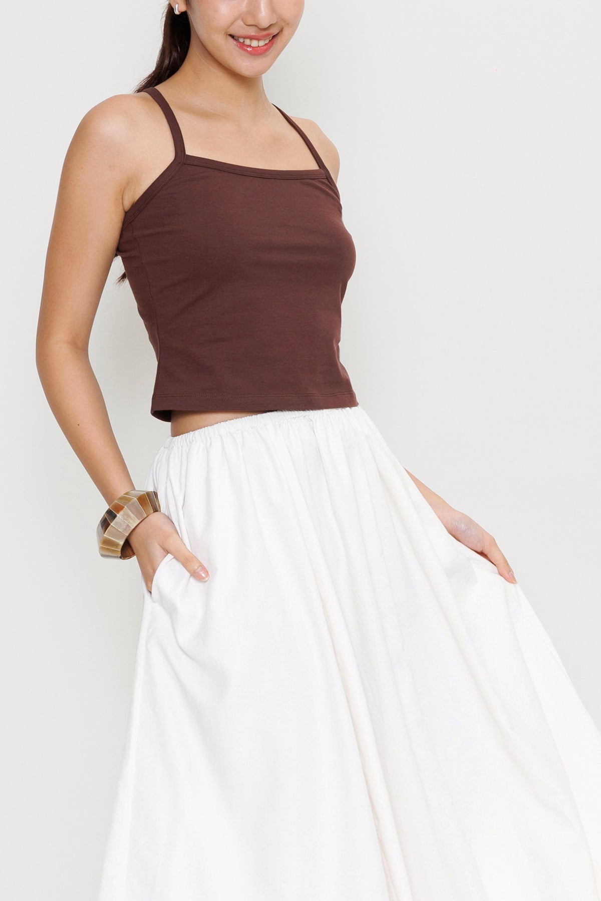 Chevron Cotton Camisole - Chestnut