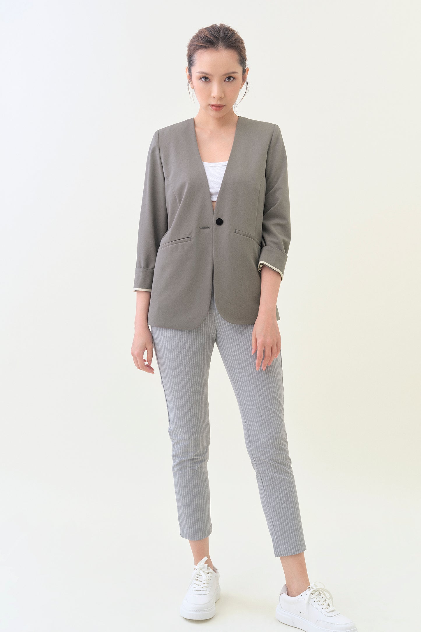 Collarless Relaxed Blazer - Sencha