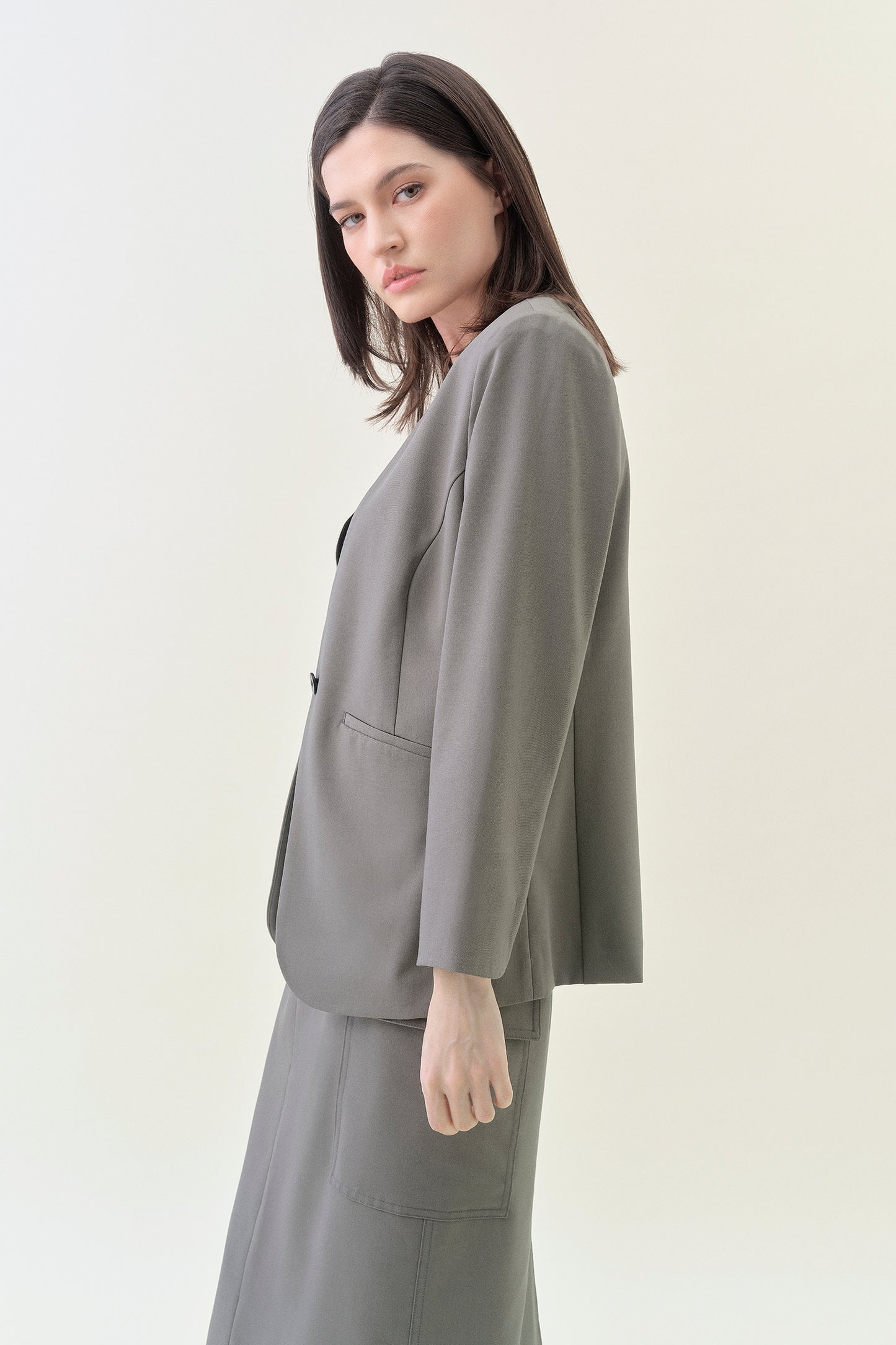 Collarless Relaxed Blazer - Sencha