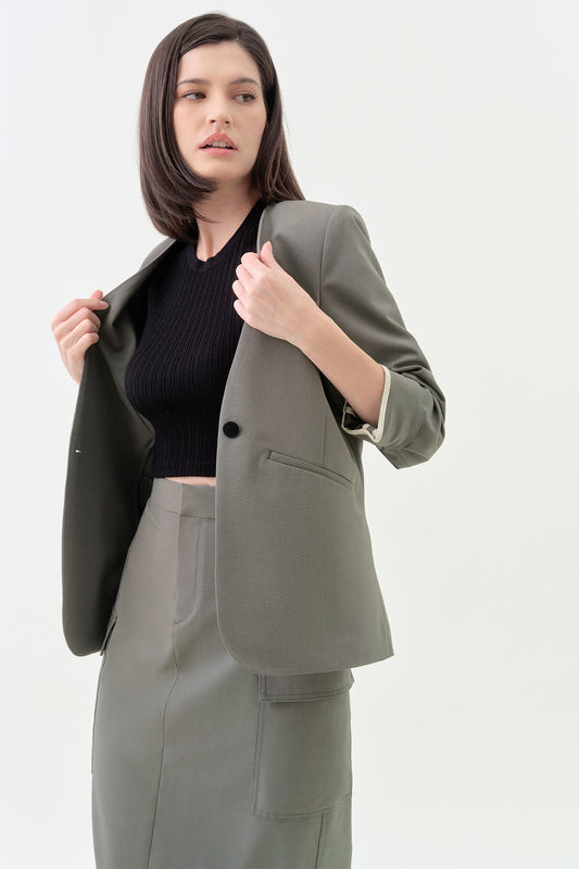 Collarless Relaxed Blazer - Sencha