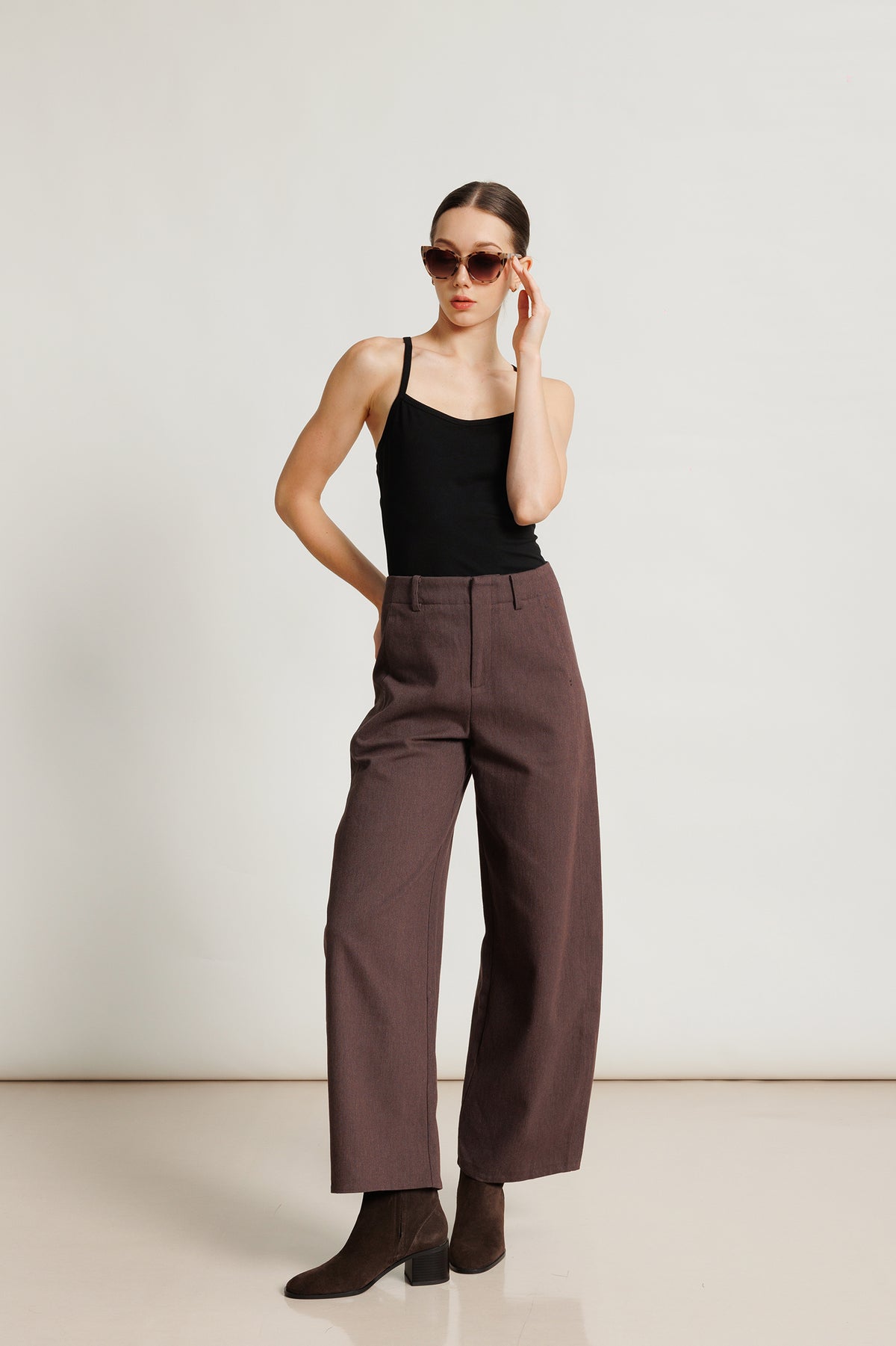 High-waist Cotton Barrel Pant - Rosewood