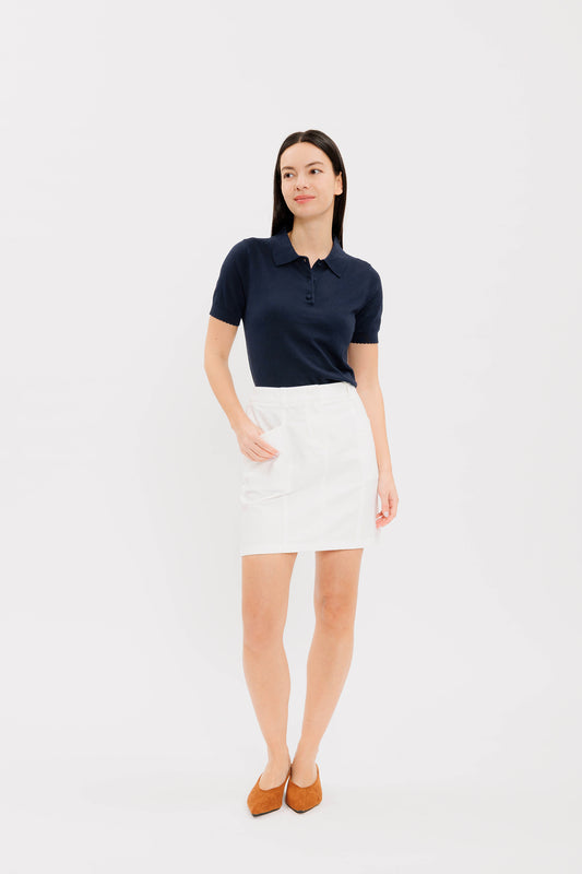 Cotton Denim Miniskirt - Eggshell