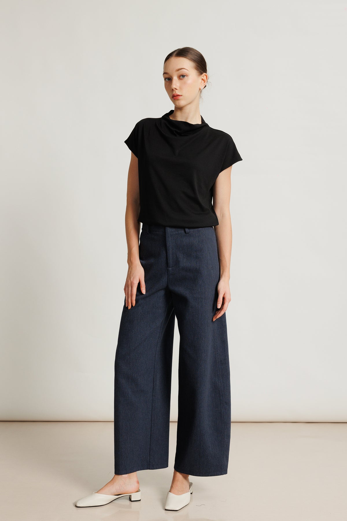 Draped Jersey Blouson Top - Black