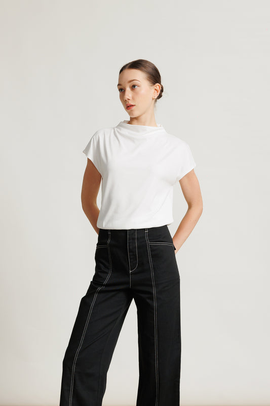 Draped Jersey Blouson Top - Vanilla