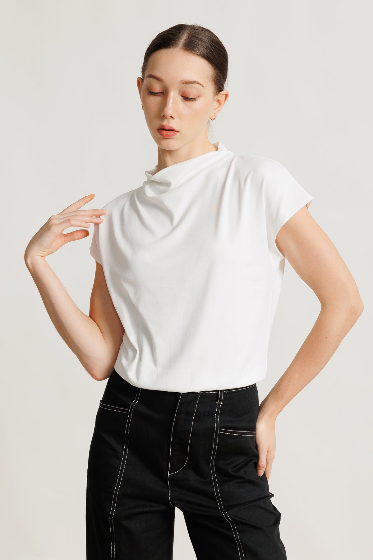 Draped Jersey Blouson Top - Vanilla