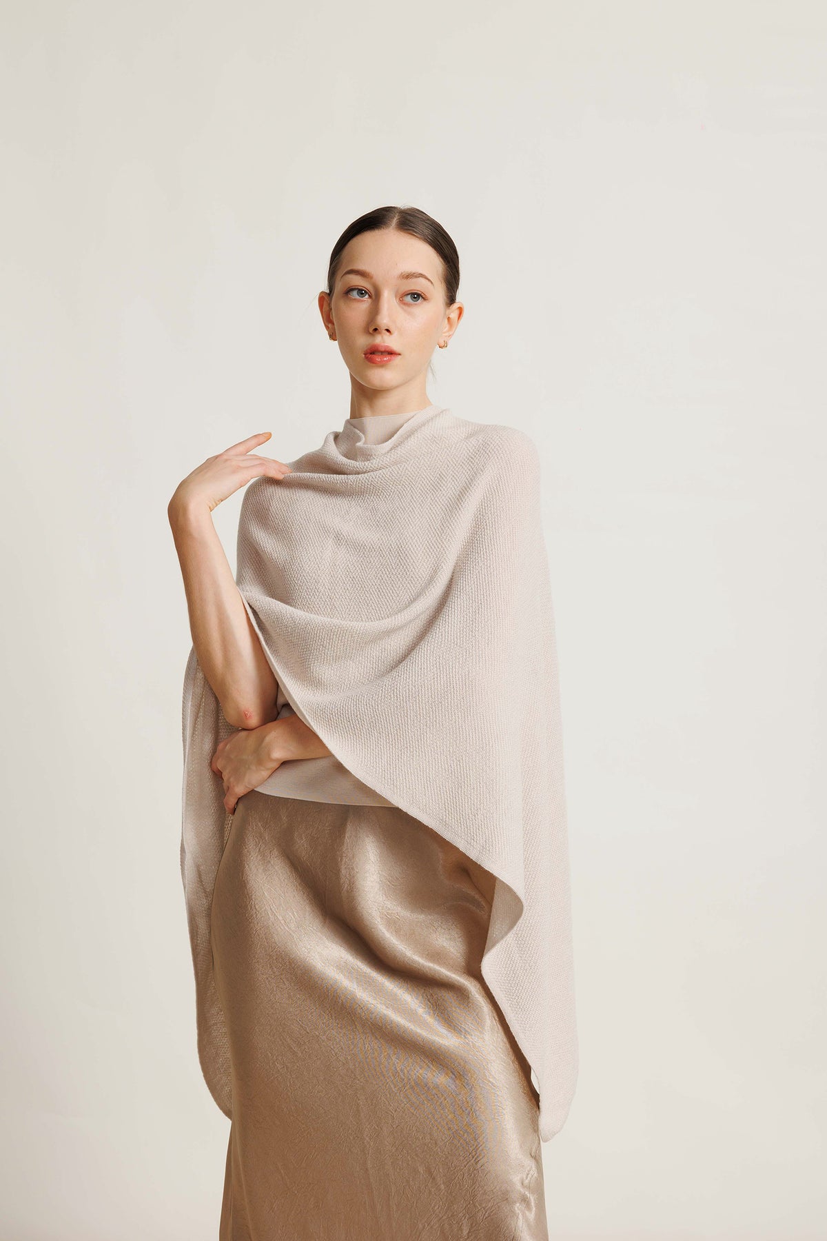Draped Merino Cape - Biscuit Melange