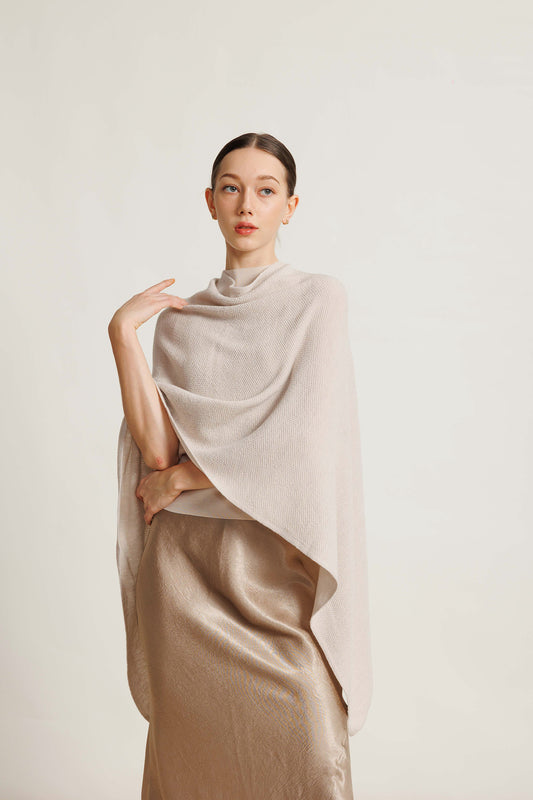 Draped Merino Cape - Biscuit Melange