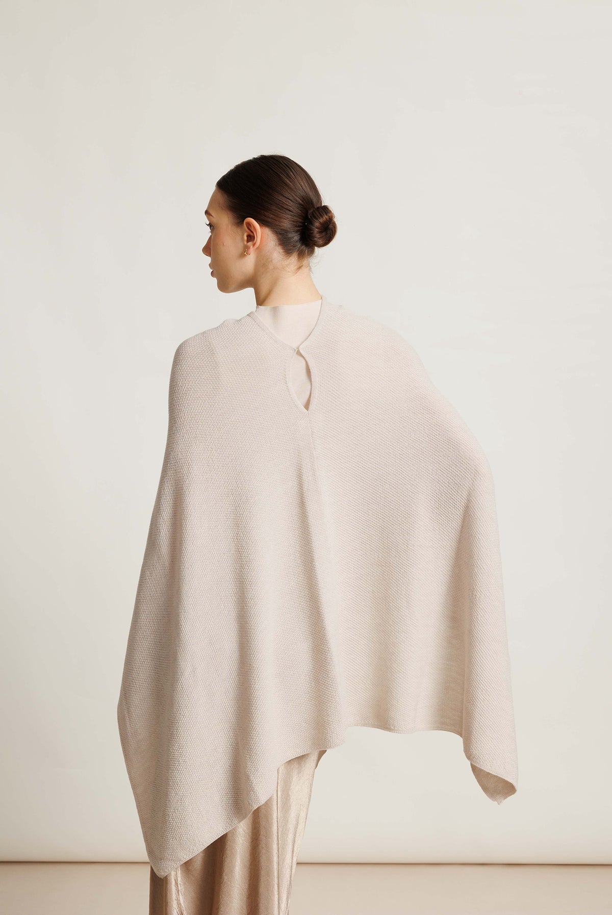 Draped Merino Cape - Biscuit Melange
