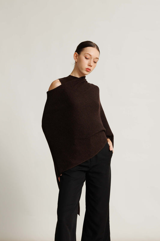 Draped Merino Cape - Chocolate Melange