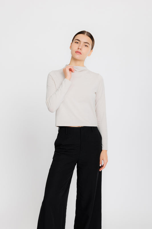 Long-sleeve Draped Tee - Biscuit