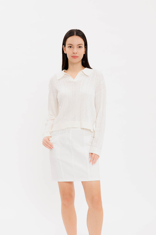 Easy Cable Knit Polo - Vanilla