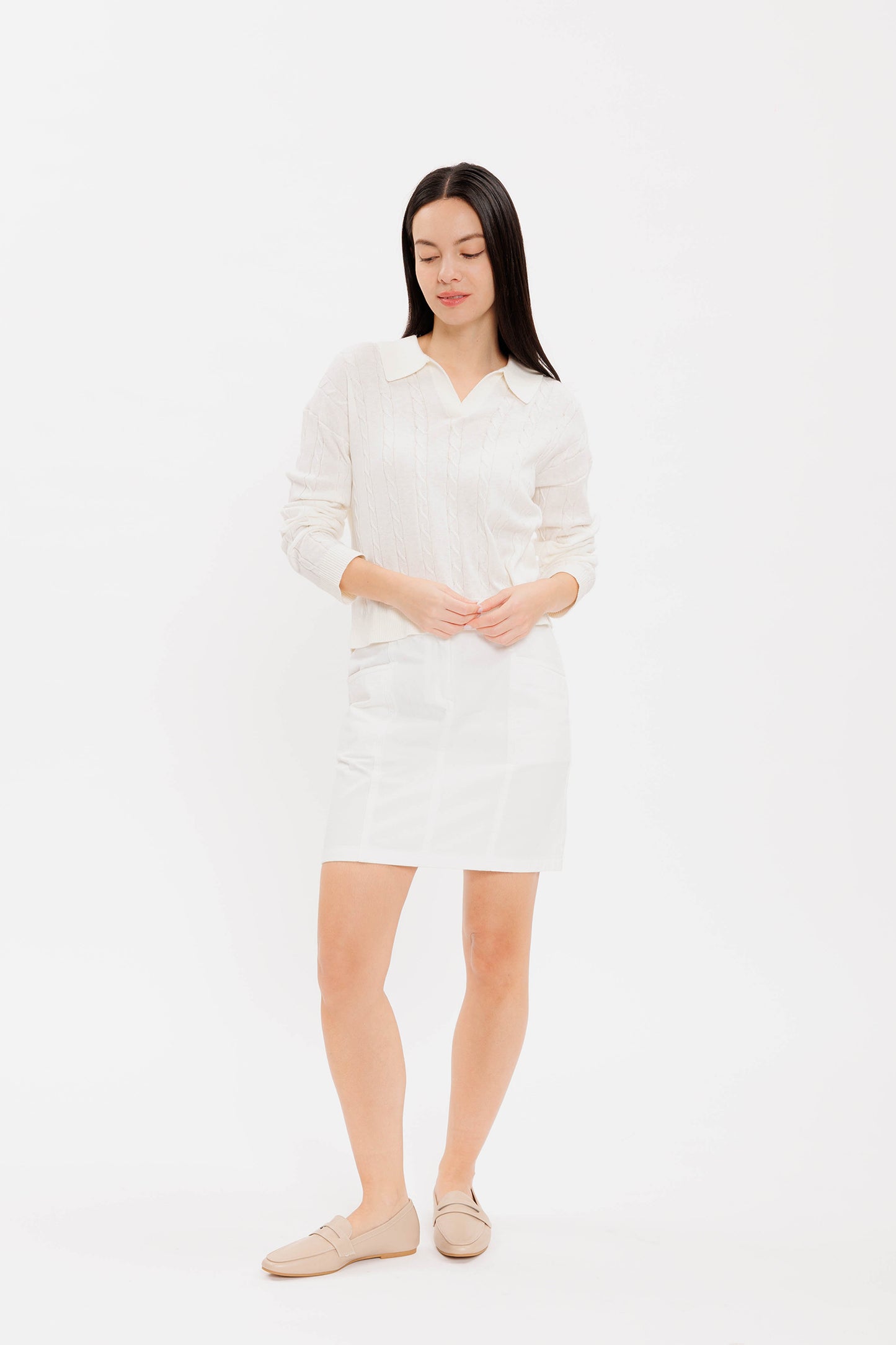 Easy Cable Knit Polo - Vanilla